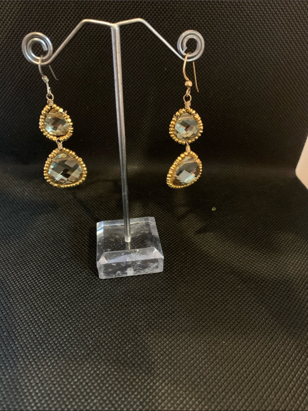 Sundance Gold-Tone Double Teardrop Crystal multi faceted champagne